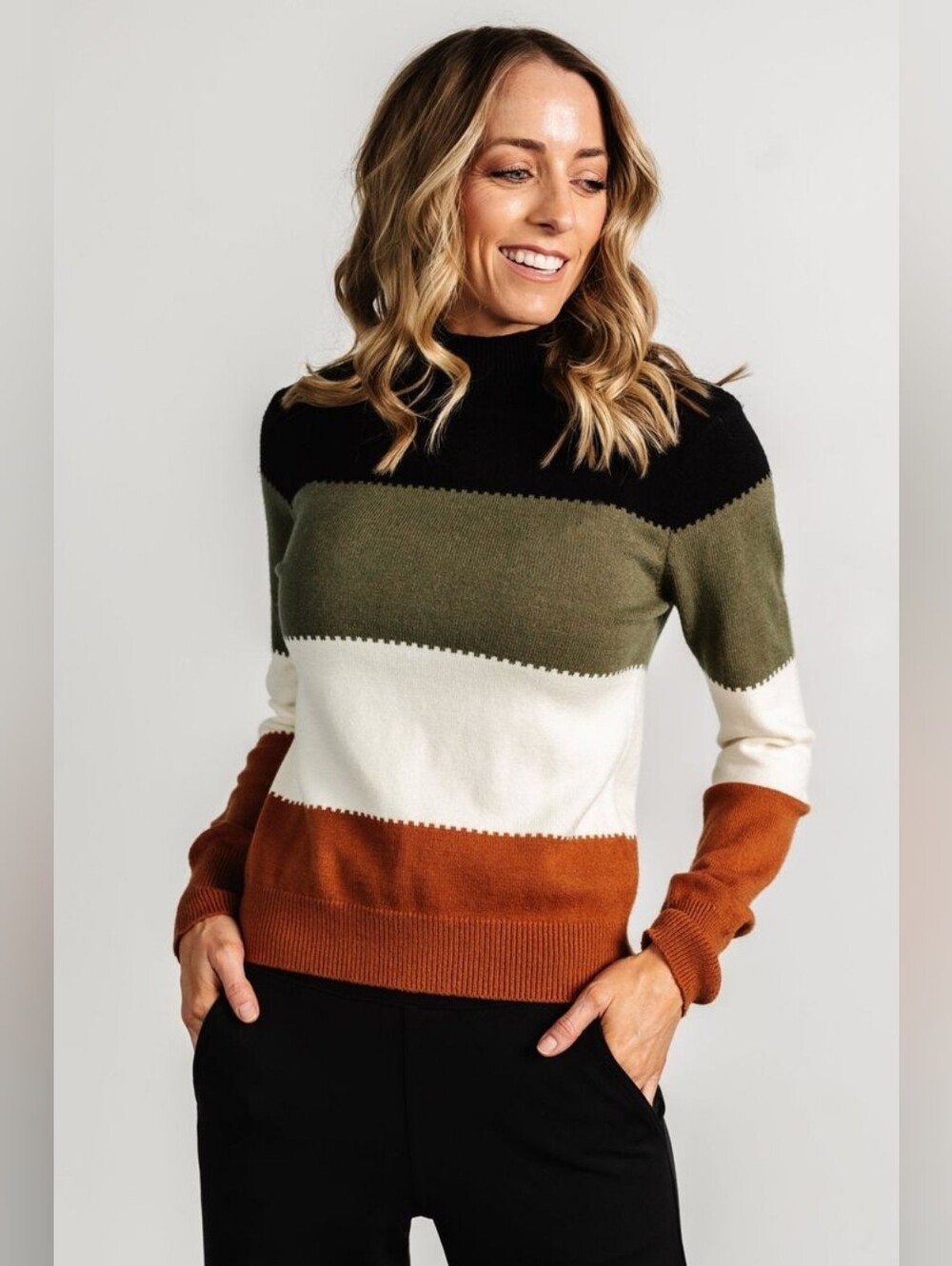 Baltic Born | Porter Colorblock Mock Neck Sweater Size Large